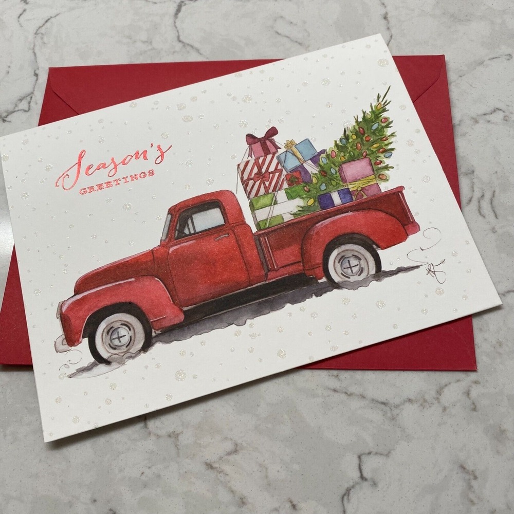 Warmest Wishes this Holiday Season Greetings Red Truck Merry‎ Christmas Card